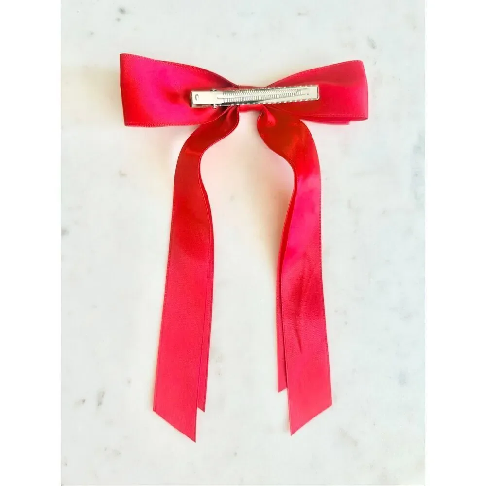 Red Satin Ribbon Bow Hair Clip Coquette Balletcore Feminine